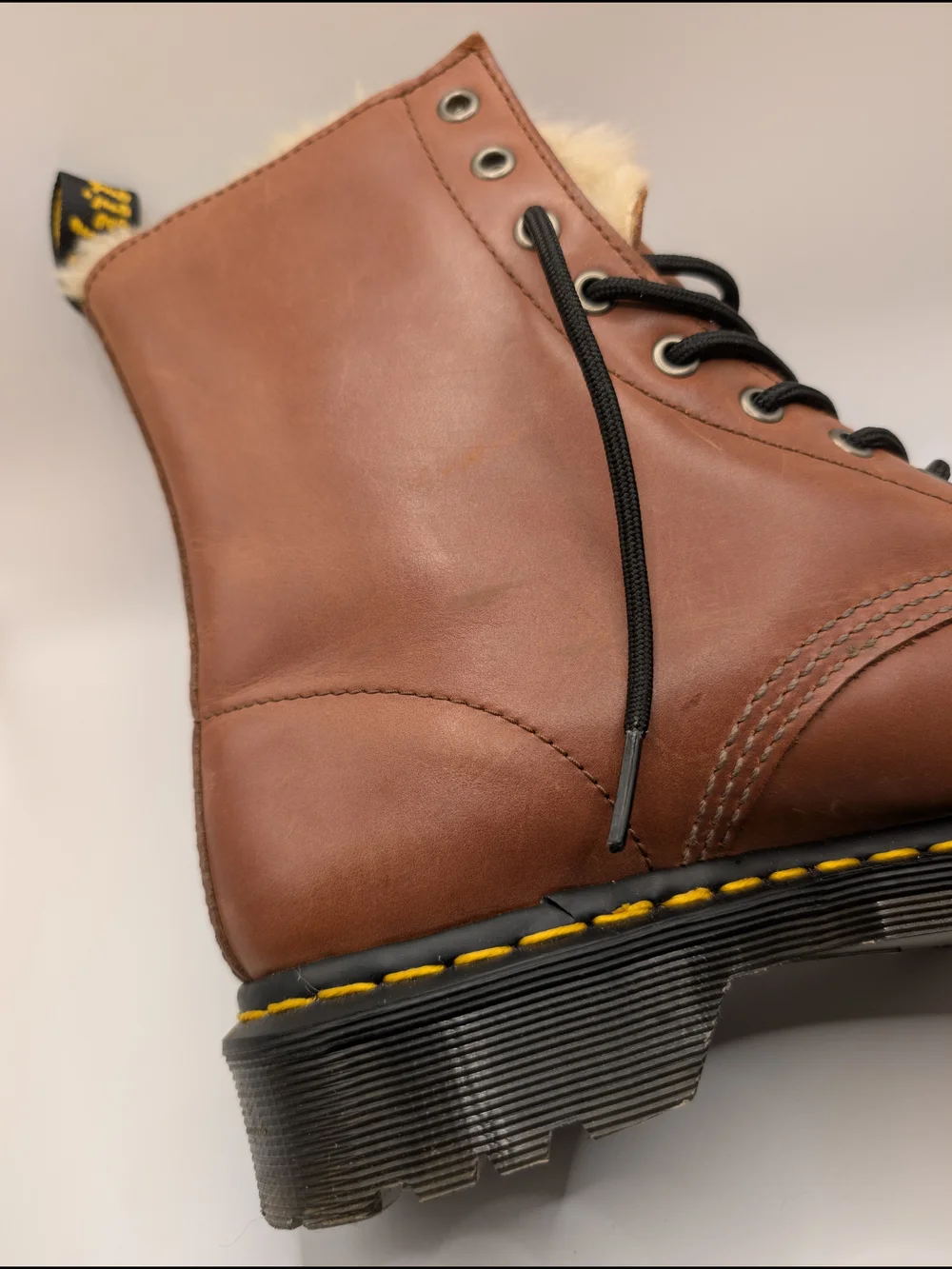 Brown Lace-Up Boots with Fur Collar